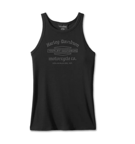 Women's Stacked Bar & Shield Racerback Tank - Harley Black 96068-25