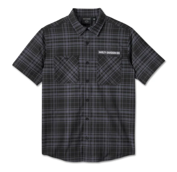 Men's Enduro Short Sleeve Performance Plaid Shirt - Black Plaid M, L, XL