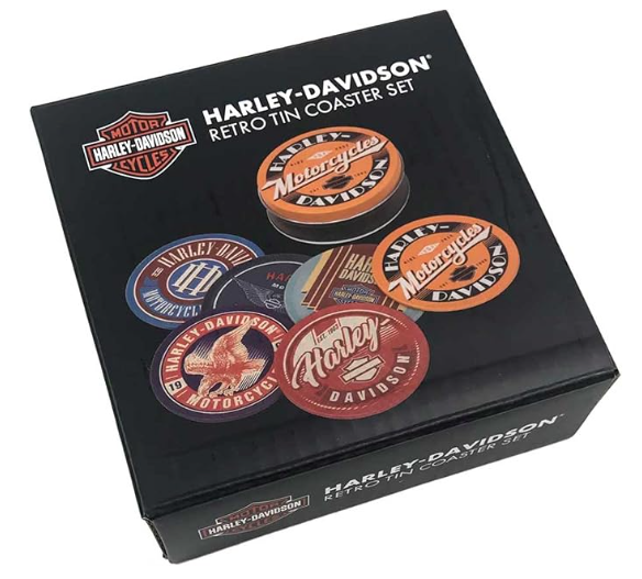 Harley-Davidson Retro H-D Tin 3.5 inch Coaster Set, Pack of 6