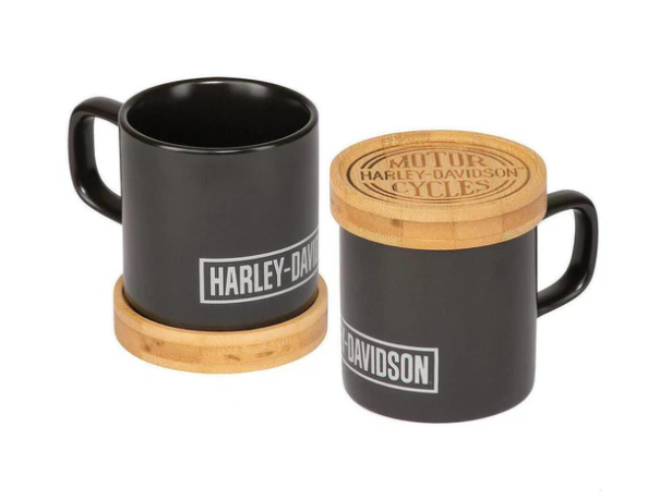 HARLEY® Circle Logo Ceramic Mug w/ Coaster Set, Matte Black