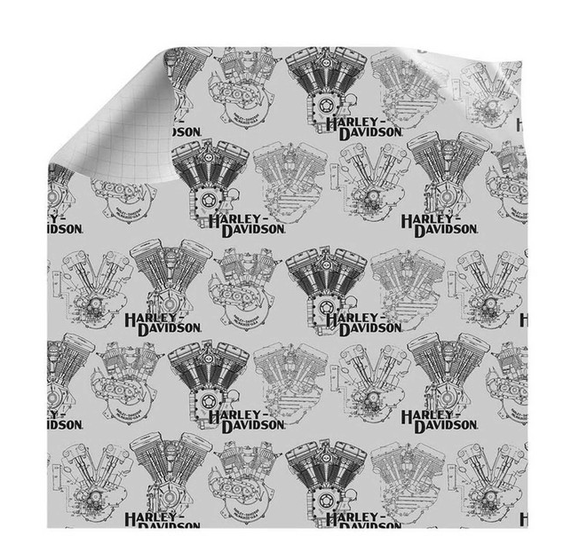 Harley-Davidson® Repeat Engine Pattern Gift Wrap Roll - 20 ft. - Gray & Black