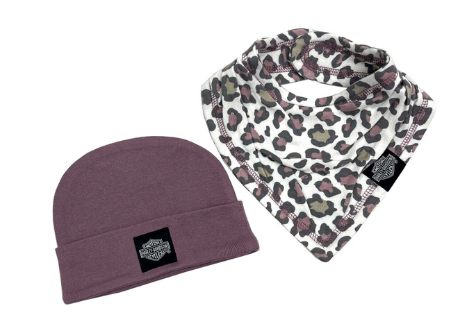 Harley-Davidson® Baby Girls' 2-Pack Newborn Cheetah Print Beanie Set, Purple