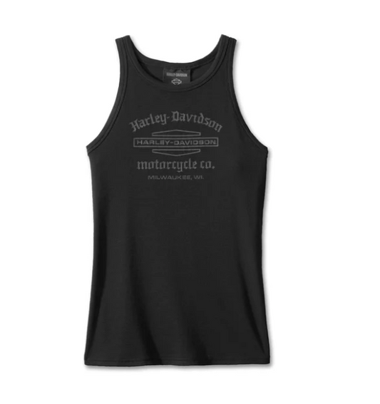 Women's Stacked Bar & Shield Racerback Tank - Harley Black 96068-25