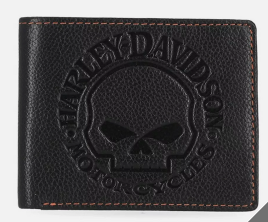 Harley Davidson Men's Classic Pebble Leather Skull Passcase Wallet MWM005/08