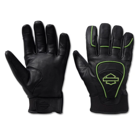 Harley MEN`S OVATION WATERPROOF LEATHER GLOVES - BLACK BEAUTY & WILD LIME