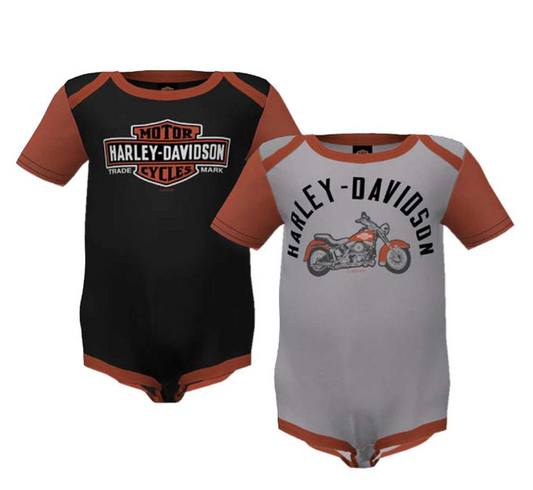 Harley-Davidson® Baby Boys' 2-Pack Colorblocked Rib Creeper Set - Gray/Black