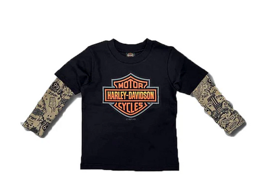 Harley-Davidson Little Boys' Bar & Shield Mesh Tattoo Long Sleeve Tee