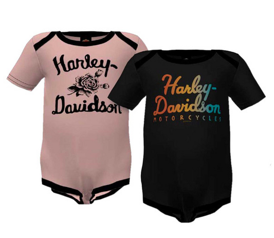 Harley-Davidson® Baby Girls' 2-Pack Rainbow Foil Rib Creeper Set - Black/Pink