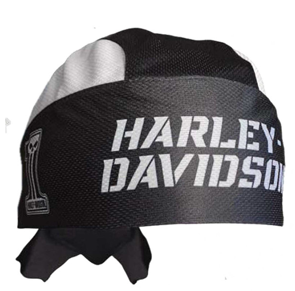 Harley-Davidson® Men's Gritty #1 Skull Logo Polyester Headwrap - Black/White
