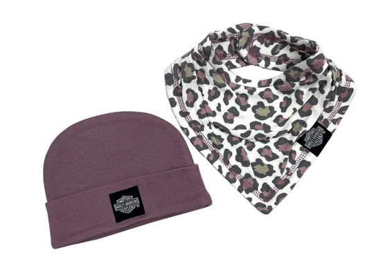 Harley-Davidson® Baby Girls' 2-Pack Newborn Cheetah Print Beanie Set, Purple